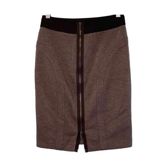 BCBG MaxAzria Pencil Skirt Gray Black Stretch‎ Knit Mini Zipper Detail XS - Picture 2 of 8